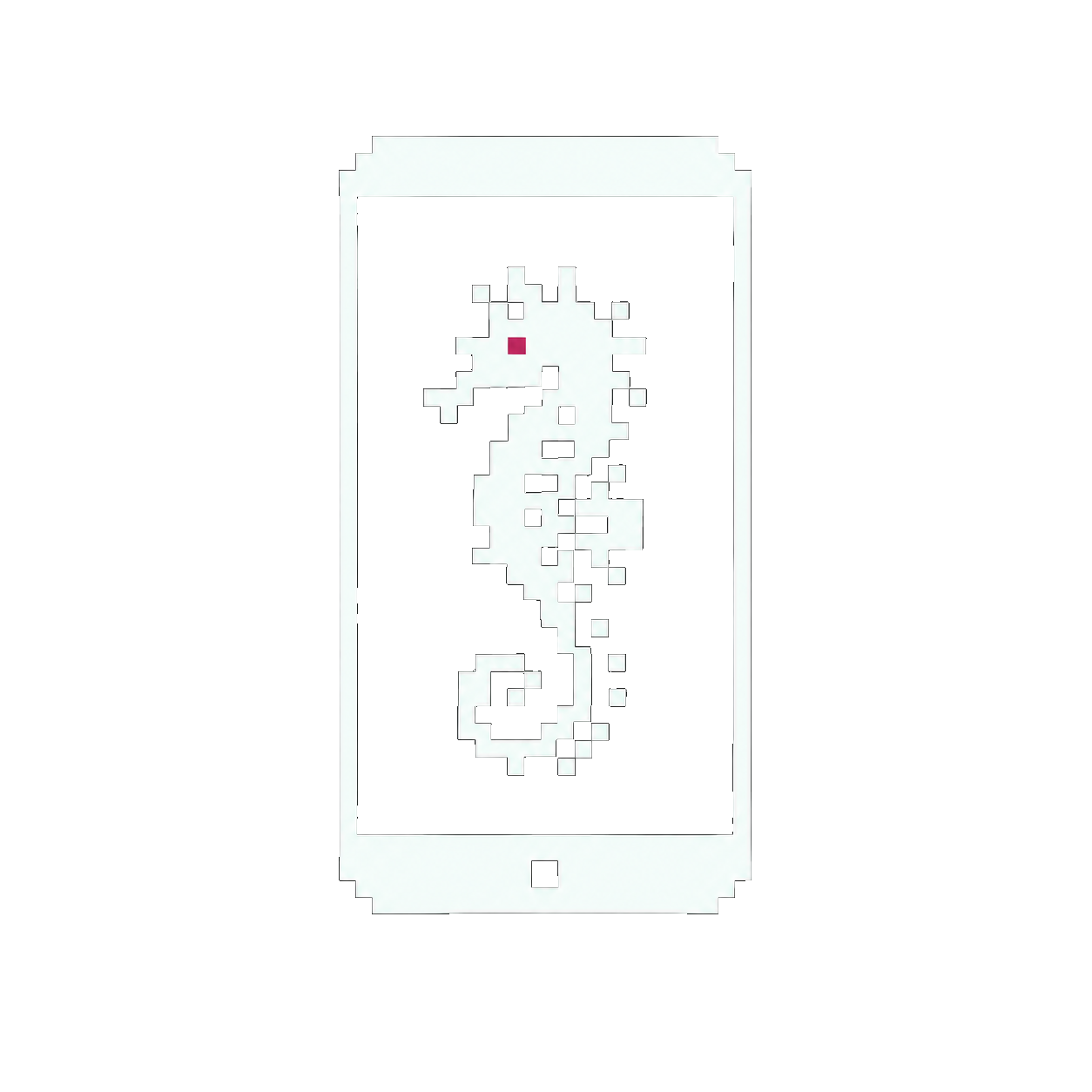 Pixel art seahorse inside a smartphone screen