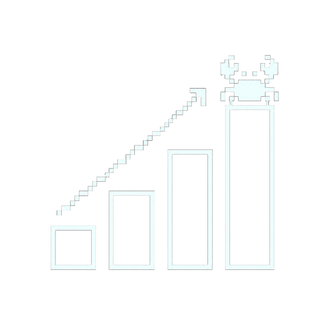 Pixel art crab climbing an ascending bar chart