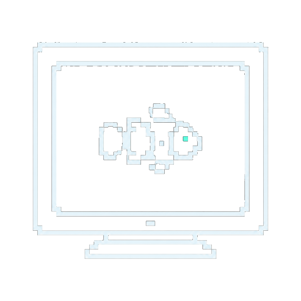 Pixel art clownfish inside a CRT monitor
